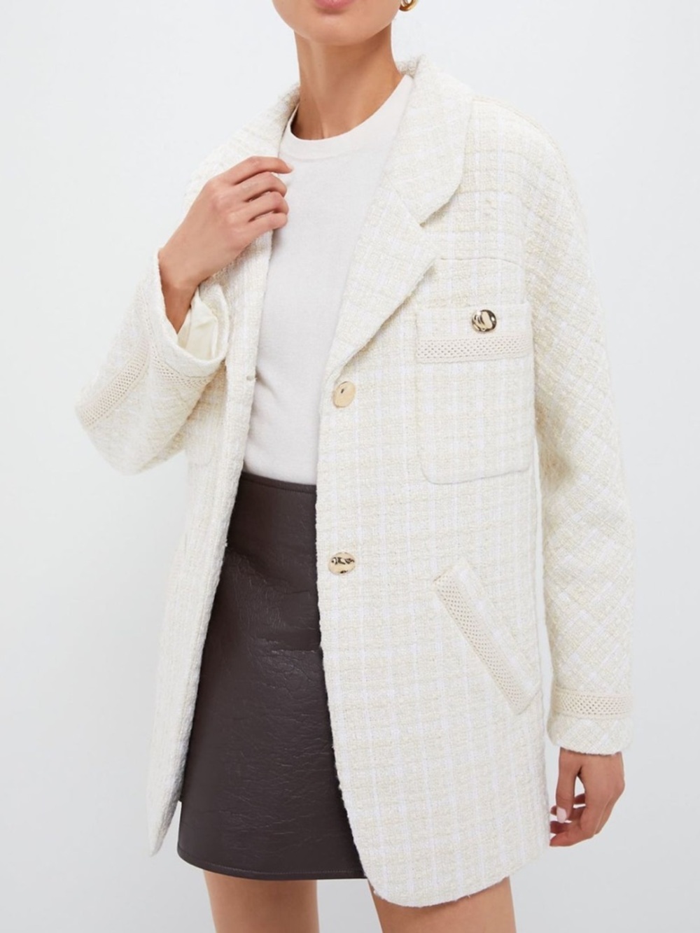 Tuckernuck Renata Tweed Jacket Ivory Gold Buttons Blazer Size XL